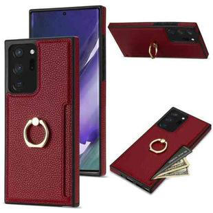 For Samsung Galaxy Note20 Ultra Ring Card  Litchi Leather Back Phone Case(Red)