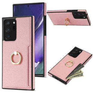 For Samsung Galaxy Note20 Ultra Ring Card  Litchi Leather Back Phone Case(Pink)