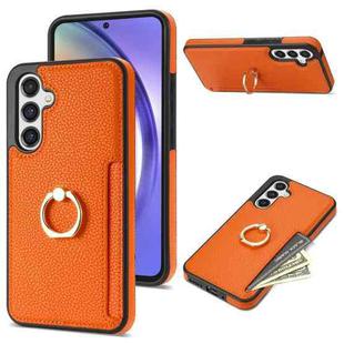 For Samsung Galaxy A54 5G Ring Card  Litchi Leather Back Phone Case(Orange)