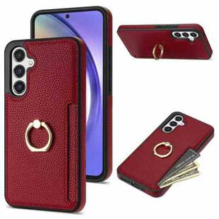 For Samsung Galaxy A54 5G Ring Card  Litchi Leather Back Phone Case(Red)