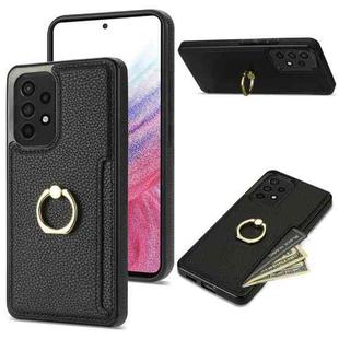 For Samsung Galaxy A53 5G Ring Card  Litchi Leather Back Phone Case(Black)