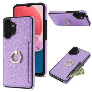 For Samsung Galaxy A13 4G/5G / A04 Ring Card  Litchi Leather Back Phone Case(Purple)