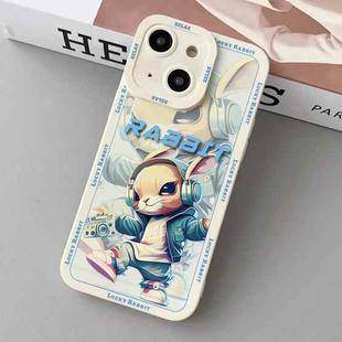 For iPhone 15 Plus Liquid Angel Eyes Hip Hop Rabbit TPU Phone Case(Beige)