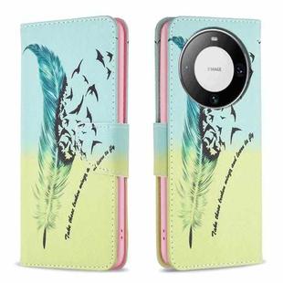 For Huawei Mate 60 Pro/Mate 60 Pro+ Colored Drawing Pattern Leather Phone Case(Feather)