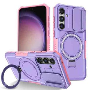 For Samsung Galaxy S23 FE 5G Sliding Camshield Magsafe Holder TPU Hybrid PC Phone Case(Pink Purple)