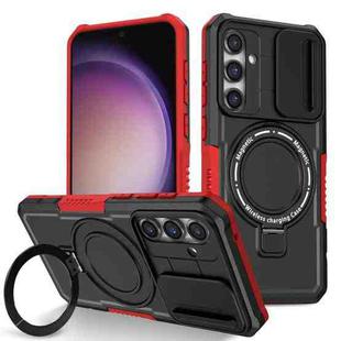 For Samsung Galaxy S23 FE 5G Sliding Camshield Magsafe Holder TPU Hybrid PC Phone Case(Black Red)