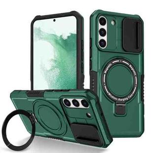 For Samsung Galaxy S22+ 5G Sliding Camshield Magsafe Holder TPU Hybrid PC Phone Case(Deep Green)