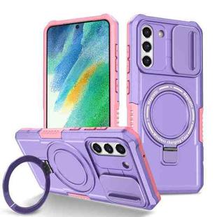 For Samsung Galaxy S21 FE 5G Sliding Camshield Magsafe Holder TPU Hybrid PC Phone Case(Pink Purple)