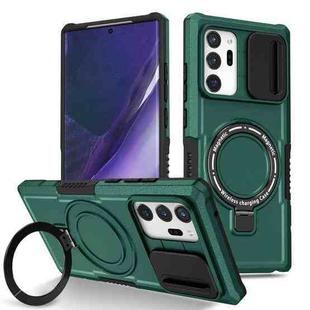 For Samsung Galaxy Note20 Ultra Sliding Camshield Magsafe Holder TPU Hybrid PC Phone Case(Deep Green)