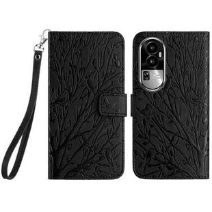 For OPPO Reno10 Pro+ Tree Birds Embossed Pattern Leather Phone Case(Black)