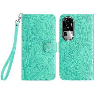 For OPPO Reno10 Pro+ Tree Birds Embossed Pattern Leather Phone Case(Green)