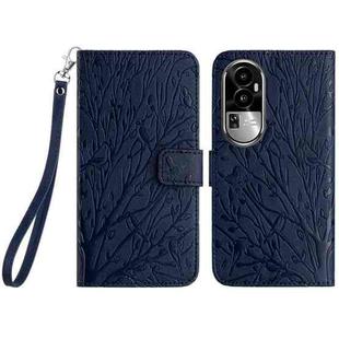 For OPPO Reno10 Pro+ Tree Birds Embossed Pattern Leather Phone Case(Blue)