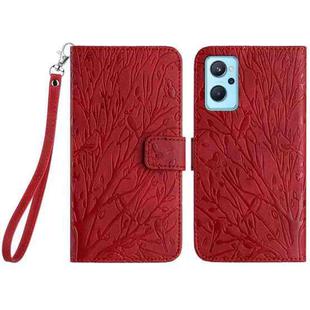 For Realme 9i / OPPO A36 Tree Birds Embossed Pattern Leather Phone Case(Red)