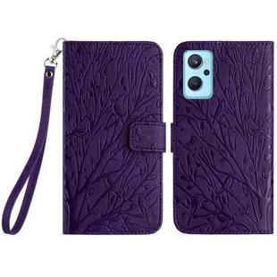 For Realme 9i / OPPO A36 Tree Birds Embossed Pattern Leather Phone Case(Purple)