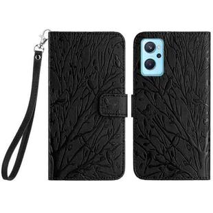 For Realme 9i / OPPO A36 Tree Birds Embossed Pattern Leather Phone Case(Black)