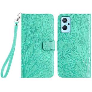 For Realme 9i / OPPO A36 Tree Birds Embossed Pattern Leather Phone Case(Green)