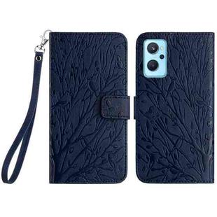 For Realme 9i / OPPO A36 Tree Birds Embossed Pattern Leather Phone Case(Blue)