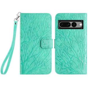 For Google Pixel 7 Pro Tree Birds Embossed Pattern Leather Phone Case(Green)