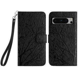 For Google Pixel 8 Pro Tree Birds Embossed Pattern Leather Phone Case(Black)
