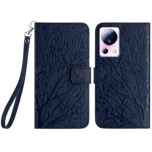 For Xiaomi 13 Lite Tree Birds Embossed Pattern Leather Phone Case(Blue)