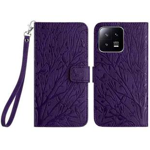 For Xiaomi 13 Pro Tree Birds Embossed Pattern Leather Phone Case(Purple)