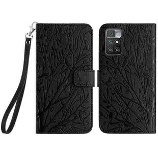 For Xiaomi Redmi 10 Tree Birds Embossed Pattern Leather Phone Case(Black)