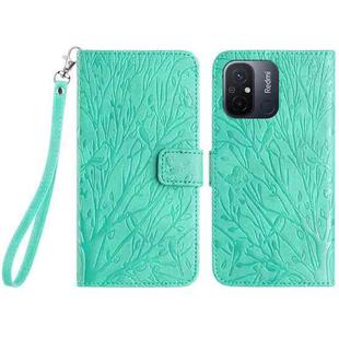 For Xiaomi Redmi 12C Tree Birds Embossed Pattern Leather Phone Case(Green)