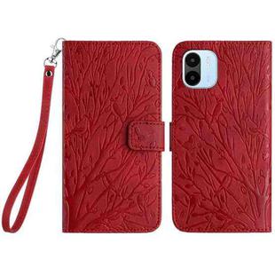 For Xiaomi Redmi A1 / A2 Tree Birds Embossed Pattern Leather Phone Case(Red)
