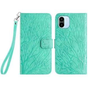 For Xiaomi Redmi A1 / A2 Tree Birds Embossed Pattern Leather Phone Case(Green)