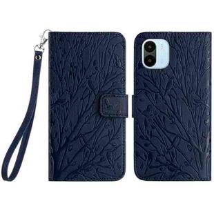 For Xiaomi Redmi A1 / A2 Tree Birds Embossed Pattern Leather Phone Case(Blue)