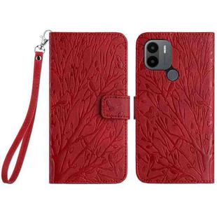 For Xiaomi Redmi A1+ / A2+ Tree Birds Embossed Pattern Leather Phone Case(Red)