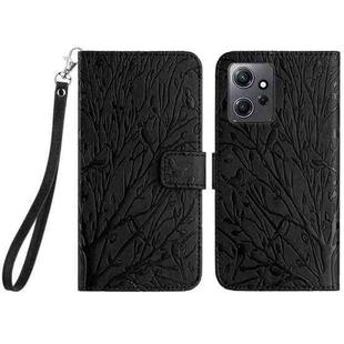 For Xiaomi Redmi Note 12 4G Global Tree Birds Embossed Pattern Leather Phone Case(Black)