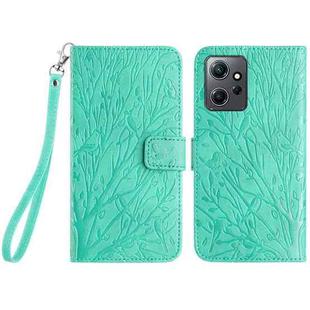 For Xiaomi Redmi Note 12 4G Global Tree Birds Embossed Pattern Leather Phone Case(Green)