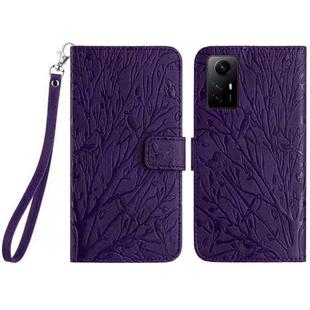 For Xiaomi Redmi Note 12S Tree Birds Embossed Pattern Leather Phone Case(Purple)