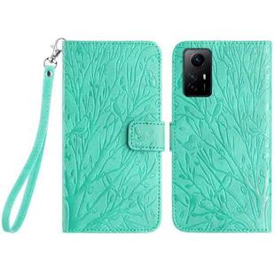 For Xiaomi Redmi Note 12S Tree Birds Embossed Pattern Leather Phone Case(Green)