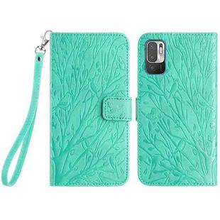 For Xiaomi Redmi Note 10 5G Tree Birds Embossed Pattern Leather Phone Case(Green)