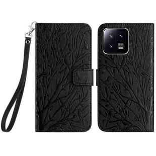 For Xiaomi 13 Tree Birds Embossed Pattern Leather Phone Case(Black)