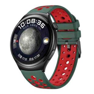 For Huawei Watch 4 Two Color Round Hole Silicone Watch Band(Dark Green Red)