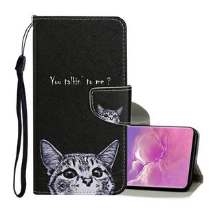 For Samsung Galaxy S10+ Colored Drawing Pattern Horizontal Flip Leather Case with Holder & Card Slots & Wallet & Lanyard(Little Cat)