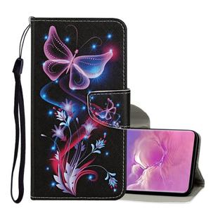 For Samsung Galaxy S10+ Colored Drawing Pattern Horizontal Flip Leather Case with Holder & Card Slots & Wallet & Lanyard(Fluorescent Butterfly)