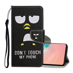For Samsung Galaxy S10e Colored Drawing Pattern Horizontal Flip Leather Case with Holder & Card Slots & Wallet & Lanyard(Penguin)