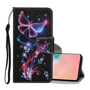 For Samsung Galaxy S10e Colored Drawing Pattern Horizontal Flip Leather Case with Holder & Card Slots & Wallet & Lanyard(Fluorescent Butterfly)