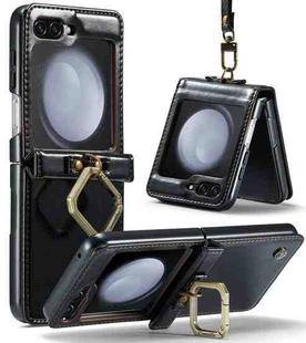 For Samsung Galaxy Z Flip5 CaseMe 003 PU + PC Business Style Crazy Horse Texture Ring Leather Phone Case with Lanyard(Black)