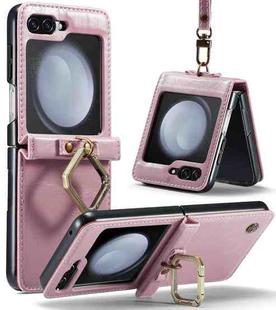 For Samsung Galaxy Z Flip5 CaseMe 003 PU + PC Business Style Crazy Horse Texture Ring Leather Phone Case with Lanyard(Pink)