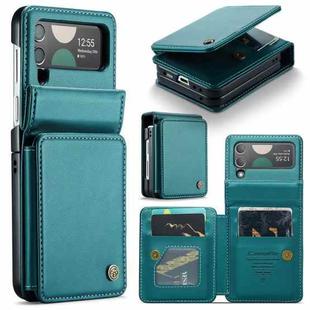 For Samsung Galaxy Z Flip4 5G CaseMe C22 PC+TPU Business Style RFID Anti-theft Leather Phone Case(Blue Green)