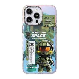 For iPhone 14 Pro Max Fluorescent Laser Astronaut Phone Case(Army Green)