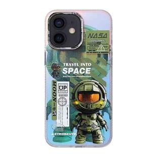 For iPhone 12 Fluorescent Laser Astronaut Phone Case(Army Green)