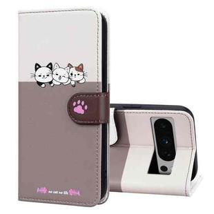 For Google Pixel 8 Pro Cute Pet Series Color Block Buckle Leather Phone Case(Pale Mauve)