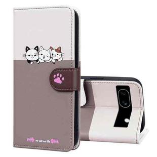 For Google Pixel 7a Cute Pet Series Color Block Buckle Leather Phone Case(Pale Mauve)