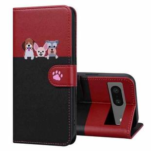 For Google Pixel 7 Cute Pet Series Color Block Buckle Leather Phone Case(Black)